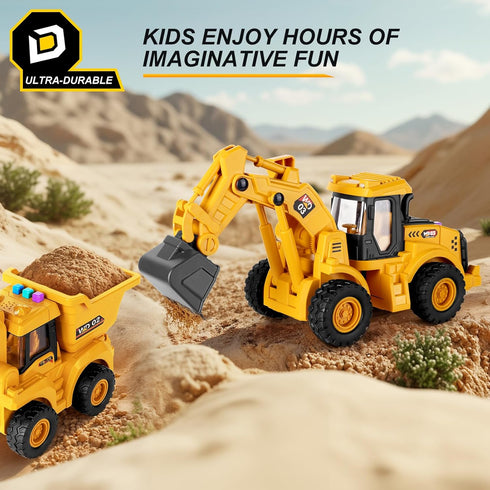 YySiRui 11" 1: 18 Ages3+ Excavator Toy, Scale, Rolling Wheels Inertia-Powered, HeavyDuty Plastic, with Lights
