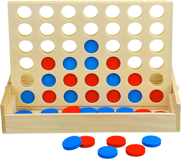 4 in a Row Wooden Connect Board Game | Foldable Line up 4 Game | Classic Strategy Family Fun Toy