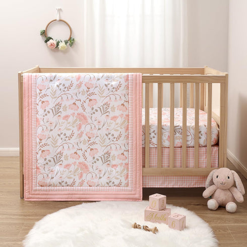 The Peanutshell Whimsical Floral 3 Piece Baby Crib Bedding Set for Girls,