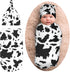 Cow Print Newborn Swaddle Blanket with Hat Set, Soft Transition Sleep Sacks, Gifts for Infant Boys & Girls