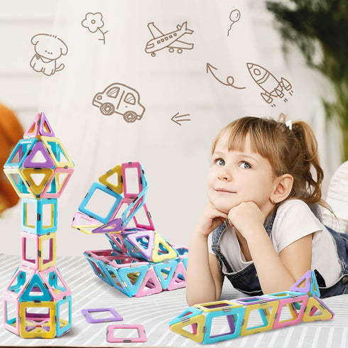 80pcs Set 3D 3 4 5 6 7 Magnetic Tiles Magnet Building Blocks Creative Stacking Toys for Kids, DIY Construction Kit