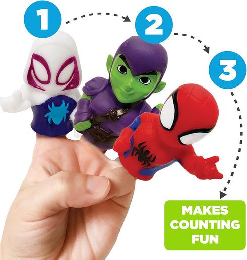 Spidey & His Amazing Friends 5 Piece Finger Puppet Set - Educational, Bath, Party Favors, Floating Pool Toys