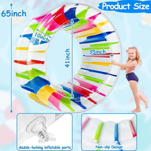 iGeeKid 65 Inch Inflatable Wheel Roller Pool Floats, Colorful Pool Games for Kids Summer Fun