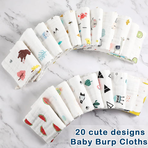 20 Pack 20 10 Inches 6 Shower,20 Chumia Muslin Baby Burp Cloths Large x Cotton Baby Burp Rags Towel and Washcloths Face