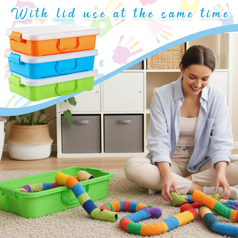 3 15 Inch 3 Suzile Pcs Portable Sensory Bin Sand Tray with Lid, Colorful Plastic Sandbox, Christmas Large Tray Fill