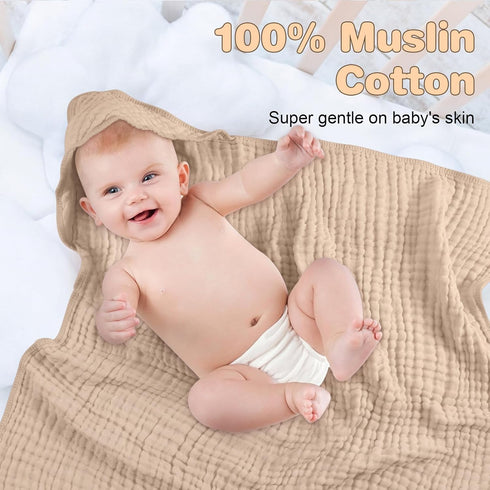 2-Pack, MUKIN Baby Hooded Towels, Muslin Cotton, for Newborn, Infant, Toddler and Kids (Dark Green,Khaki)