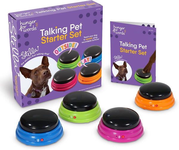 Hunger for Words Talking Buttons Starter Set - Recordable Multicolor Buttons for Dog Training Games, Plastic