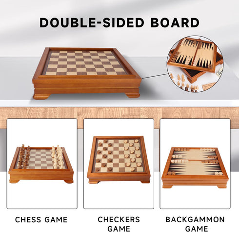 GSE Games & Sports Expert Wooden 7-in-1 Board Game Set - Chess, Checkers, Backgammon, and More