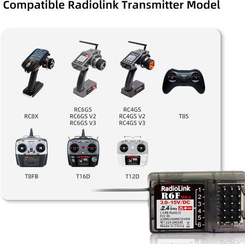 Radiolink 2.4Ghz R6F 6 RC6GS V2/RC4GS V2/RC4GS V3/RC6GS V3/RC8X/T12D/T16D/T8S/T8FB Channels RC Receiver Long Distance