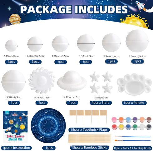 64 13 3-5, PCS Solar System Project Kit, Solar System Model Kit with Mix Foam Balls, Solar System Toys for Kids Learn