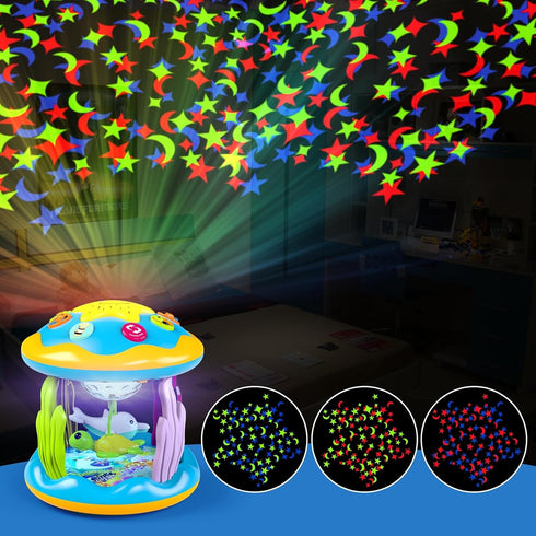 Baby Toys 6 to 12 Months, 4 in 1 Musical Rotating Projector, Light Up Infant Learning Toy for Toddlers