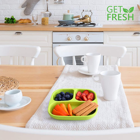 GET FRESH PLA Kids Divided Plates Set, 2-Pack, Melamine-Free Sectioned Plates for Kids and Toddlers