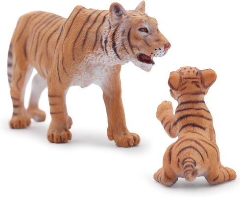Gemini&Genius Tiger Toy Figures for Kids, Safari Animal Action Figures with Cub, Great for Gifts and Party Favors