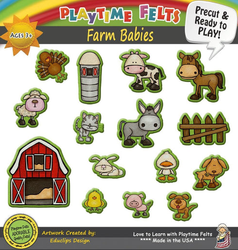 Playtime Felts Farm Babies and Their Names, 16 Adorable Precut Felt Figures for Teaching