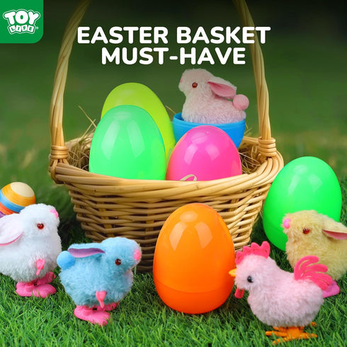 12 Packs TOY Life Easter Eggs Filled with Wind Up Chicks and Plush Bunnies, Plastic Easter Eggs Toys Inside, Easter
