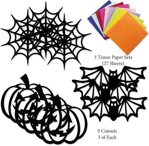 VHALE Suncatchers Craft Kit - 3 Sets (9 Cutouts) with Tissue Papers for Stained Glass Effect, Window Art, Classroom
