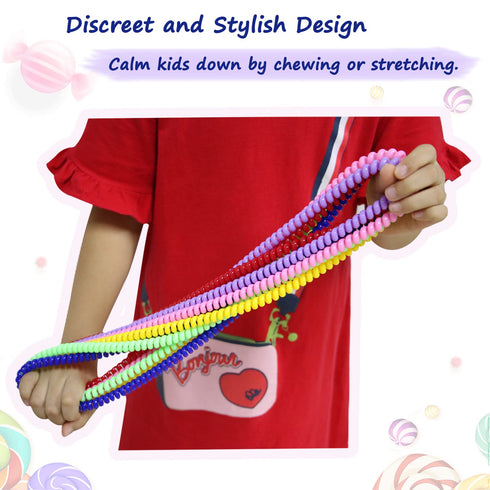 6 Pack (6) Sensory Chew Necklace for Boys and Girls, Stretch Chewing Necklaces for Kids with Autism ADHD SPD, Oral