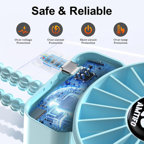 AMTIFO Blue Baby Fan - USB Rechargeable, Quiet, Adjustable Speed, Portable Cooling Fan for Baby Stroller, Car Seats