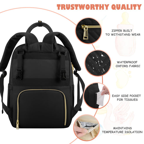 Tenot Baby Diaper Bag Backpack, Large Capacity Travel Diaper Bags for Baby Girl Boy, Black