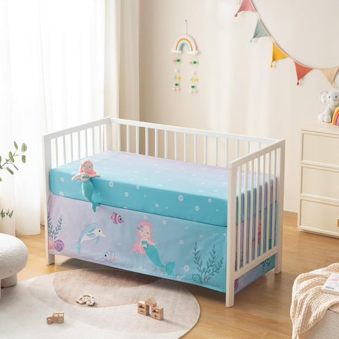 4 Set Sets Pieces Crib Bedding for Baby Boys Girls, Infant Toddler Nursery Baby Bedding Includes Cartoon Quilt, Fitted
