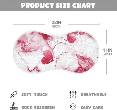 decor gift 4 Pack 22x11in Cotton Baby Muslin Burp Cloths Breathable Heart Marble Valentines Baby spit up Cloth