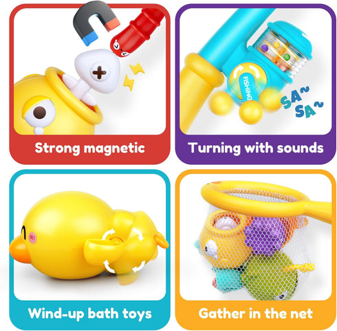 Baby Bath Toys for Kids Ages 1-3, Magnetic Fishing Games with Floating Bathtub Toys & Fishing Net for Toddlers