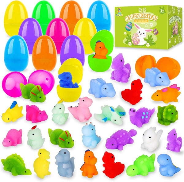 PaLeyFer 24 Pack Prefilled Easter Eggs with Squishy Dinosaur Toys inside for Kids,