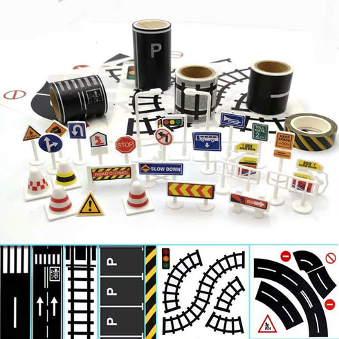 Play Road Tape for Toy Cars & Trains, Black Tape, 3 Rolls, 197 inch by 1.9 inch, Traffic Signs
