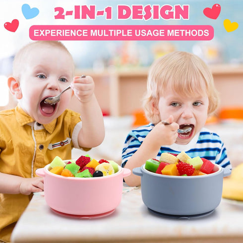 4 Sets Domensi Kids Porcelain Bowls with Suction Sleeves Toddler Suction Bowl Upgrade Durable Microwave Dishwasher Safe