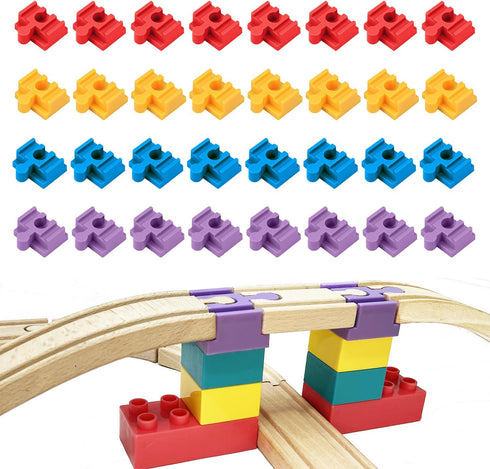 Wooden Train Track Accessories, 32 pcs Wooden Track Connector, Compatible with All