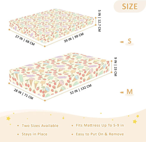 Jynexis 52x28 Ice Cream Cherries Beige Pattern Baby Crib Sheets, Cotton Fitted Crib Sheet, Soft Breathable, Fits