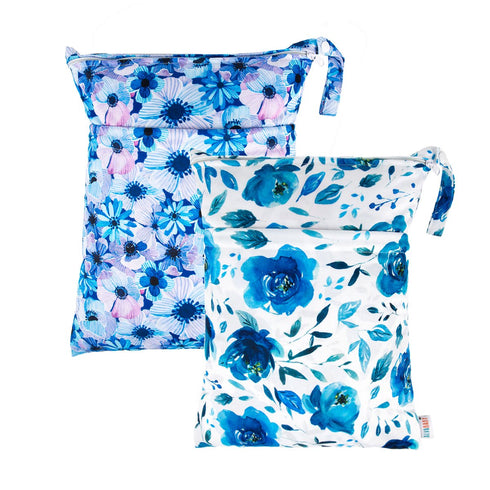 ALVABABY 2pcs Waterproof Cloth Diaper Wet Dry Bags, Reusable with Two Zippered Pockets for Travel, Beach, Pool