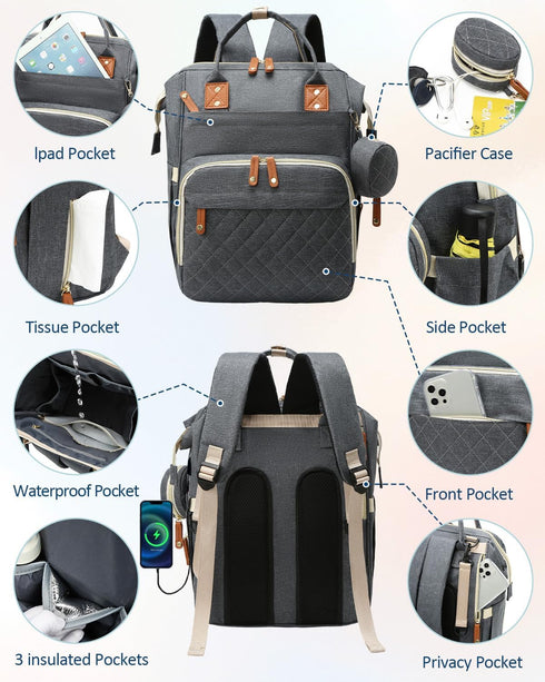 GLIXAVIA Backpack 16 Backpack Diaper Bag with Changing Pad Large Capacity, Pockets, USB Port, Waterproof Travel for Mom