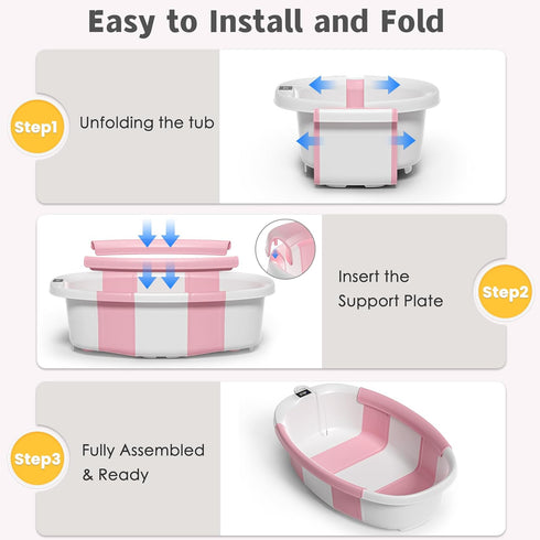 0-36 Collapsible Baby Bathtub for Newborn to Toddler Months,Spacious Foldable Infant Bath Tub with Thermometer,Cushion