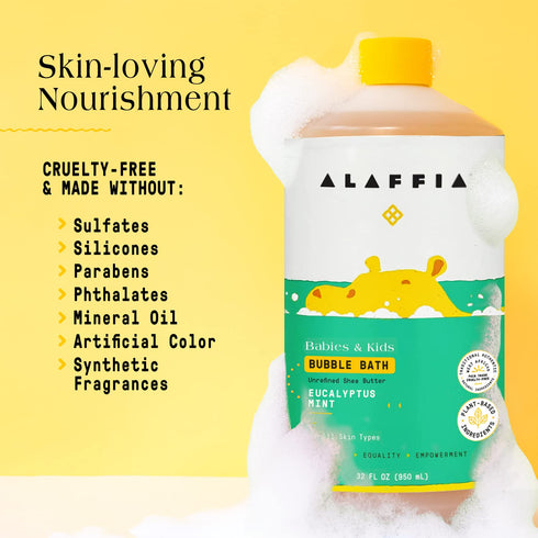 2-Pack 32 Oz Alaffia Bubble Bath for Babies & Kids, Eucalyptus Mint Long-Lasting, Moisture-Rich Bubbles with Shea