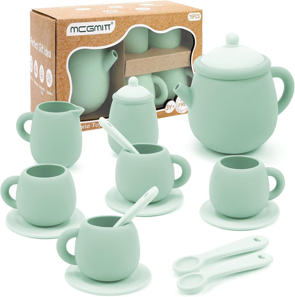MCGMITT Silicone Tea Set, Tea Party Set for Little Girls Boys, 15