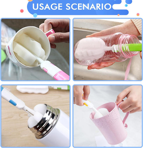 INVODA Cleaning Brush Set, 8PCS Portable Bottle & Nipple Brushes Sponge Material, Soft & Fluffy Texture, Comfortable Grip, Hanging Holes, BPA Free, Ideal for Baby Bottles & Cups by INVODA