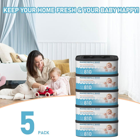 Fununcat 810 5 Packs Jumbo Square Refills Disposal Bags Refill Compatible with Diaper Genie Classic, Compact and Select