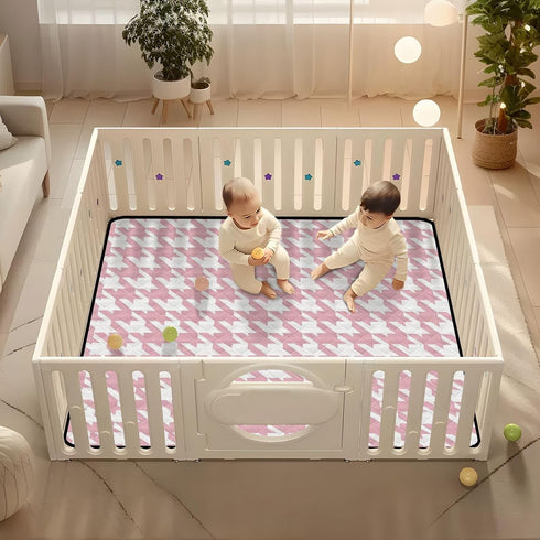 EtherSpher Cozy foldablummy 50'' 50''alfombras Classical Peach White Houndstooth Large Non-Slip Baby Floor Play mat