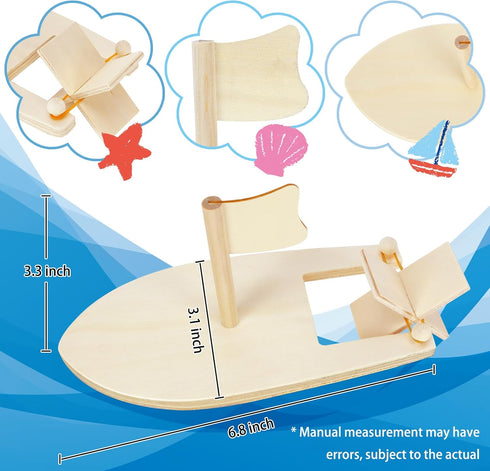 Amersumer 10 Pcs DIY Toy Wood Boat Craft Kits - Mini Wooden Sailboat Kits for School Projects, Make Your Own Sailboat