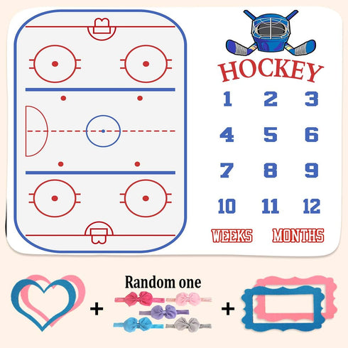 Baby Age Milestone Blanket, Hockey Stadium Blanket for Nursery, Baby 1-12 Months Growth Chart, includes 4 Frame and 1 Headband 47"x40" BTLSPH298 by PHMOJEN