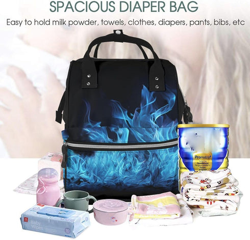 QSMJKLD Backpack Mommy Daypack Blue Flame Diaper Bag with Changing Pad, Pacifier Holder - Multifunction Travel Nappy