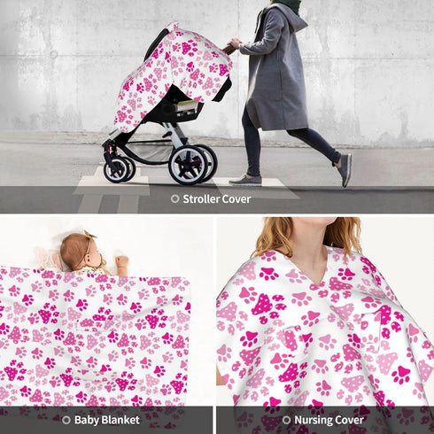 Hcpwzrf Dog Paw Print Heart Pink Baby Car Seat Cover & Nursing Cover - Breathable Stretch Multi-Use Cover