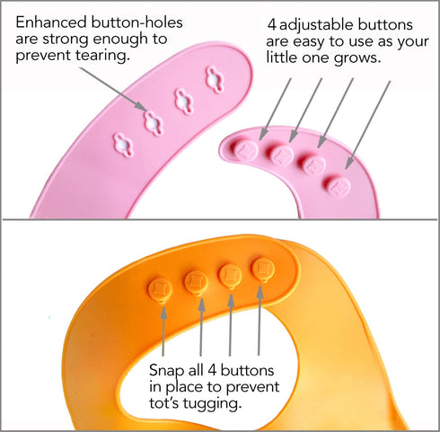 2-Pack Lightweight Waterproof Silicone Baby Bib, Comfortable Easy-Wipe Clean (Purple/Light Pink, Large)