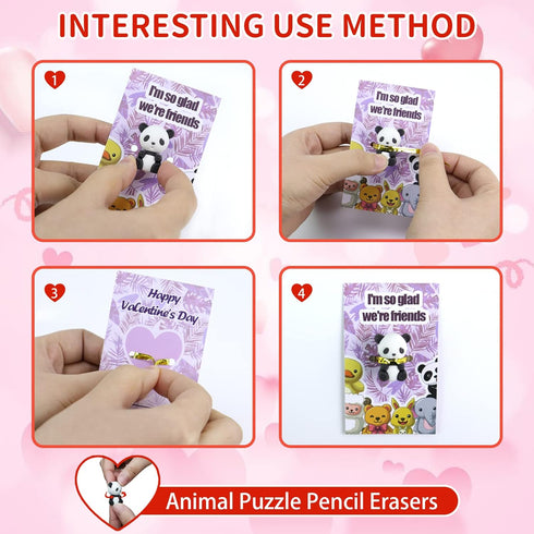 36 Pack Valentines Cards for Kids Classroom - Valentine's Greeting Cards with Cartoon Animal Erasers