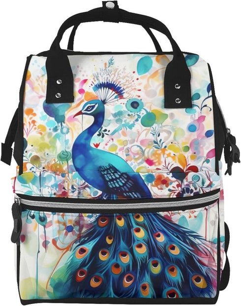DWVTSLH Color Peacock Diaper Bag Backpack Multifunction Nappy Bags Waterproof Mummy Backpack Large
