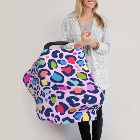 Schgap Rainbow Leopard Car Seat Covers for Baby, Nursing Cover Breastfeeding Baby Carrier Cover Stretchy Carseat Canopy