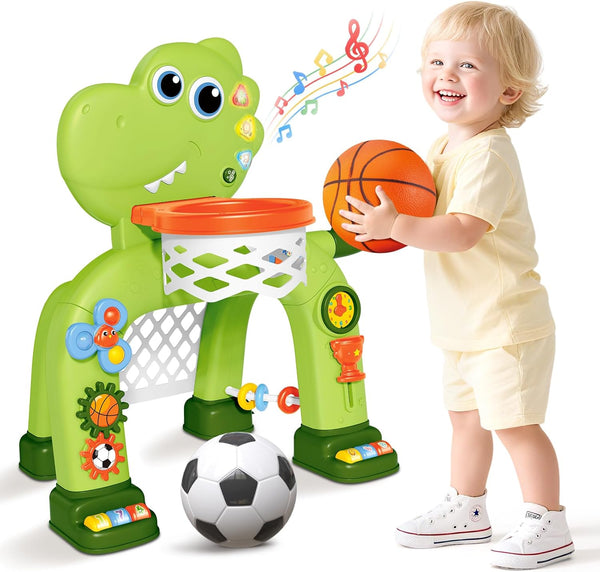 AuroTops Toddler Basketball Hoop & Soccer Goal Toy,Dinosaur Toys with Light &