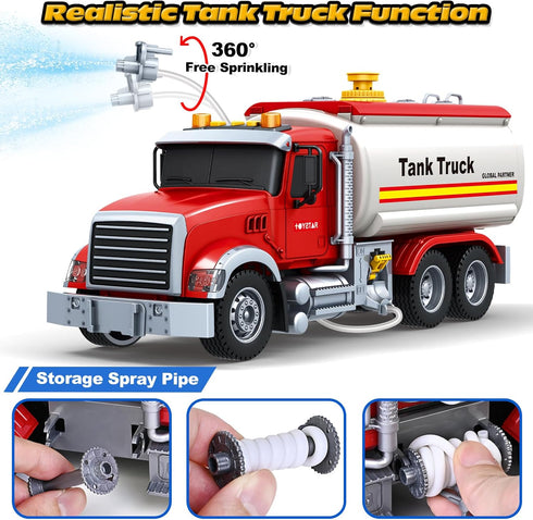 3 4 5 6 SpringFlower Toy Truck, Boy Toy for Year Old Boys, Oil Tanker Truck Toy with Sound Light and Water Spray