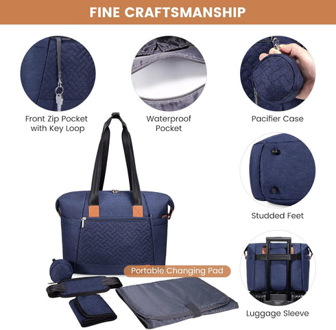 Large Waterproof Diaper Bag Tote with Changing Pad